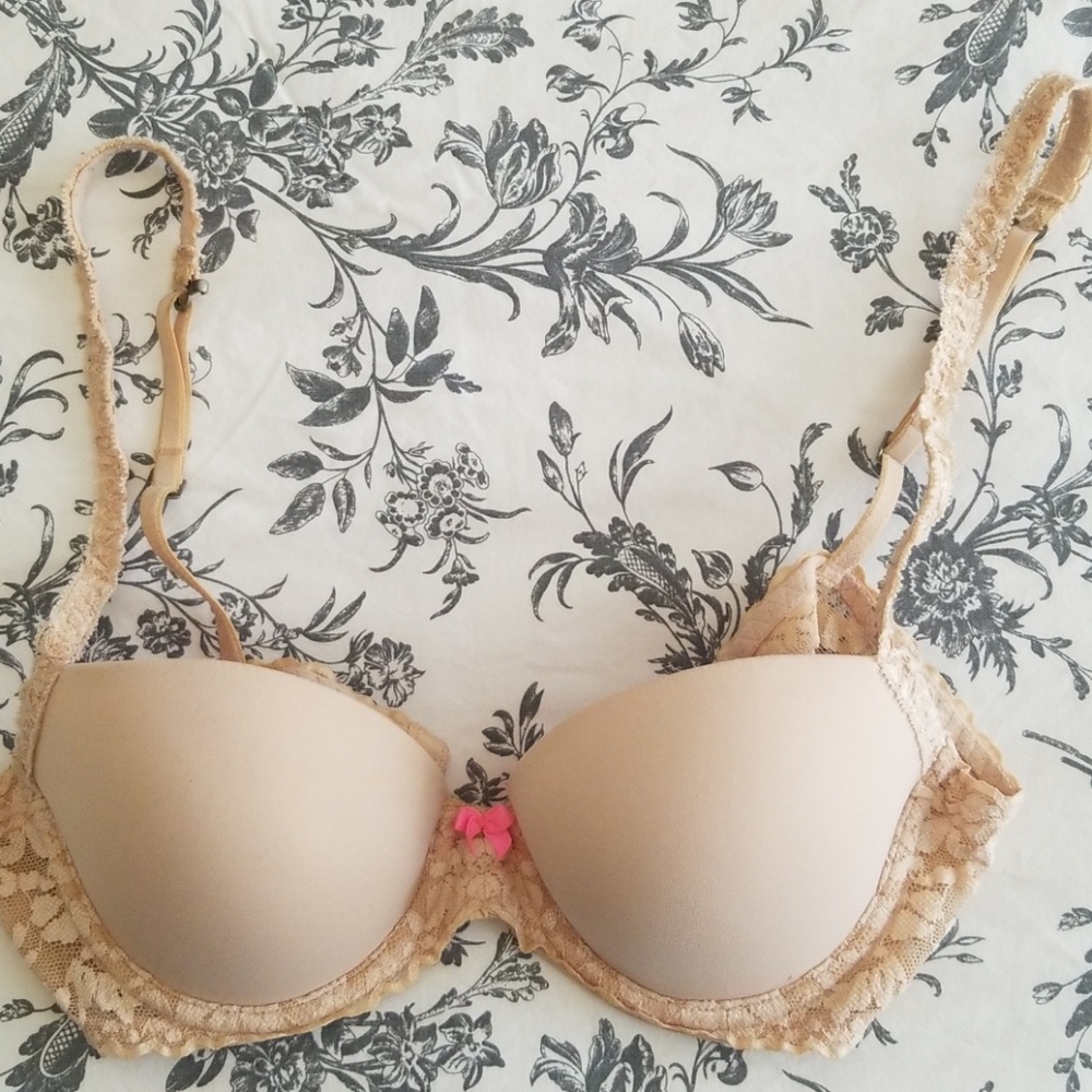Pink nude lace push up bra
